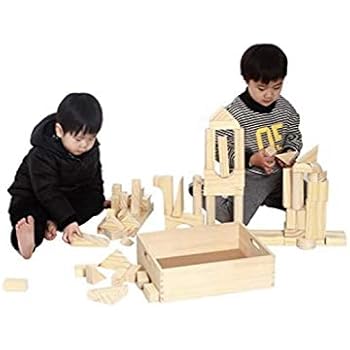 MOD Complete Extra Large Size - 64 Piece Set Children's Wood Building Blocks with Solid Wooden Storage Tray Holder- Made from Solid Organic BPA-Free Natural New Zealand Pinewood STEM Toys