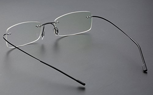 Agstum Mens Womens Titanium Alloy Flexible Rimless Frame Prescription Eyeglasses 51mm (Black, 51mm)