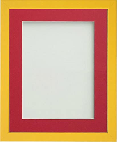 Frame Company Jellybean Range Mustard Yellow Wooden 7x5 inch Picture Photo Frame with Red Mount for Image 6x4 inch * Choice of Colours & Sizes* Fitted with Perspex