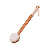 Huluwa Bath Brush Soft Bristle Body Brush with Long Bamboo Handle Non-slip Shower Brush Back Scrubber, High Density Brushes Deep Clean No Hurt, White