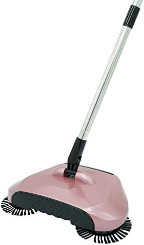 VOIMAKAS 360 Degree Rotating Hand Push Floor Sweeper, Broom &amp; Dustpan &amp; Trash 3 in 1 Dual Brush Sweeper Household Broom Cleaning Machine - Pink