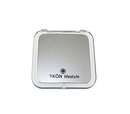 SKN lifestyle - Missy, Stylish 10X/1X Personal Compact Mirror - Strong 10X magnification and traditional 1X mirror, Full 180 degree opening, Effortless magnetic open and close - Metallic Silver