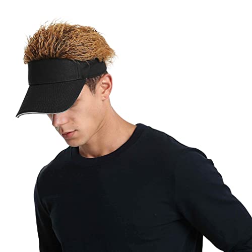 Men's Novelty Hair Hats Spiked Funny Golf Visors Guy Fieri Peaked Fake Wig Adjustable Baseball Caps Birthday Gift Black Brown