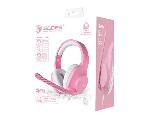 SADES Headset for Girls, Spirits 3.5mm Stereo Gaming Headphones for Nintendo Switch, PS4, Xbox One, Over Ear Headset with Noise Cancelling Mic,Volume Control, Soft Memory Earmuffs for PC, Laptop, Mac