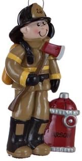 Personalized Fireman Holding an Axe by Red Fire Hydrant Christmas Ornament
