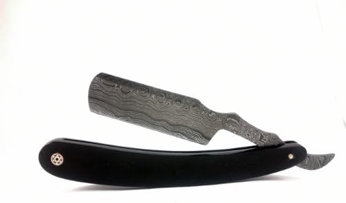 Handmade Damascus Steel Straight Edge Folding Knife with Buffalo Horn Handle. Hand Hammered and Forged 15N20 & 1095 Steel.