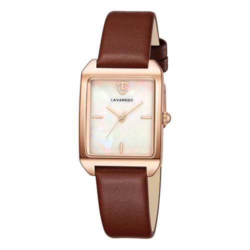 L LAVAREDO Women's Leather Strap Watch Waterproof Analog Watches Rectangle Dress Watch for Women Retro Ladies Wrist Watch