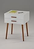 White / Dark Oak Finish Side End Table Nighstand with Two Drawer 24"H - Mid-Century Style ()