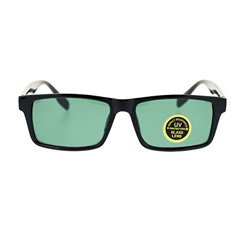 Tempered Glass Lens Classic Narrow Rectangular Mens Plastic Sunglasses Black