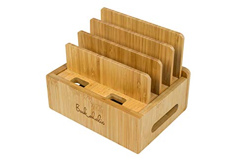 Charging Station & Multi Device Organizer Bamboo Large Capacity Desktop Cord Organizer Dock Compatible with Smartphones iPhone iPad and Tablets-Durable and Eco-Friendly by: Bookaholic