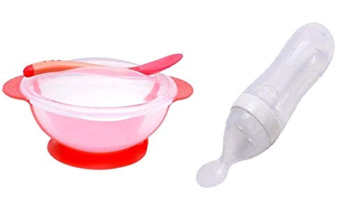 Manan Shopee Baby Travel Time Feeding Unbreakable Silicone BPA-free Portable Dispenser Bowl with Spoon (90 ml, Colour May Vary)