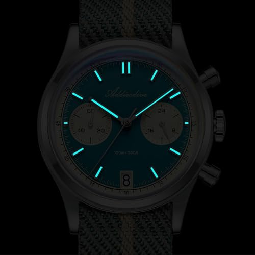 ADDIESDIVE Men’s 38mm Quartz Chronograph Watch, 100M Water-Resistant, BGW9 Luminous, 316L Stainless Steel, Nylon Strap, FKM, Rubber