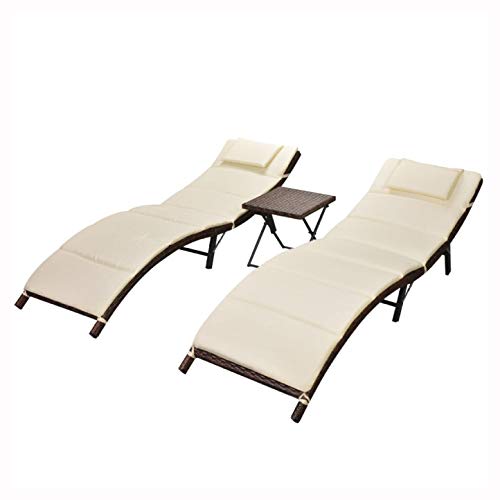 Sunlounger, Folding Sun Loungers 2 pcs with Table Poly Rattan Brown