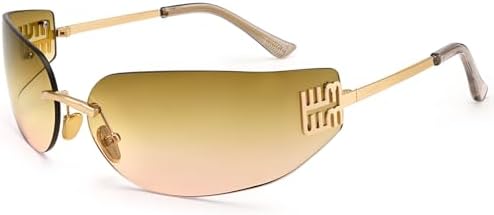 Y2K Retro Frameless Wrap Around Sunglasses Trendy Shield Rectangle Designer Rimless Wrap Around Y2K Sunglasses for Women Unisex  main image 4