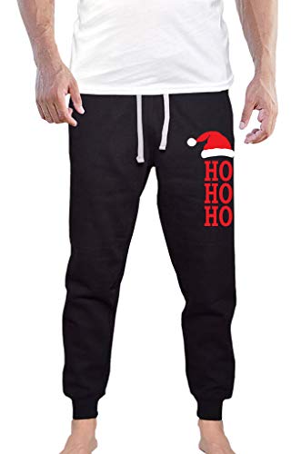 Interstate ApparelMen's Santa Hat HO HO HO V616 Black Fleece Gym Jogger Sweatpants