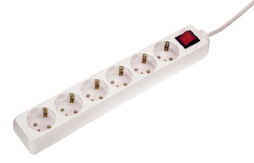 as - Schwabe 6-Fach Steckdosenleiste weiß mit Schalter 230 V / 16 A – Mehrfachstecker mit 1,4 m Leitung & Berührungsschutz - Steckdosen 45° gedreht - Mehrfachsteckdose Indoor - IP20, 11511 thumbnail 1
