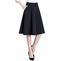 Women's High Waist A-line Skirt Pleated Knee Length Midi Skirt with Pockets