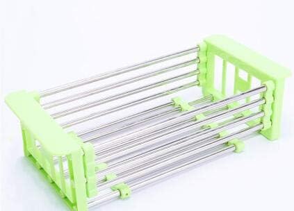 Adjustable Dish Drying Rack Stainless Steel Drainer Basket for Vegetable Fruit(Green)