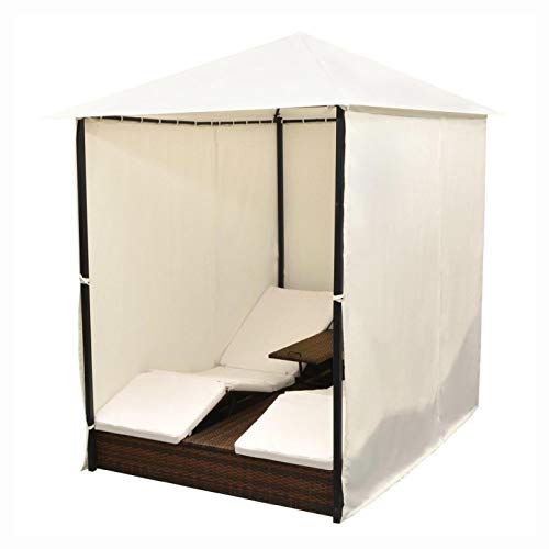 Sunlounger, Double Sun Lounger with Curtains Poly Rattan Brown - Thumbnail 6
