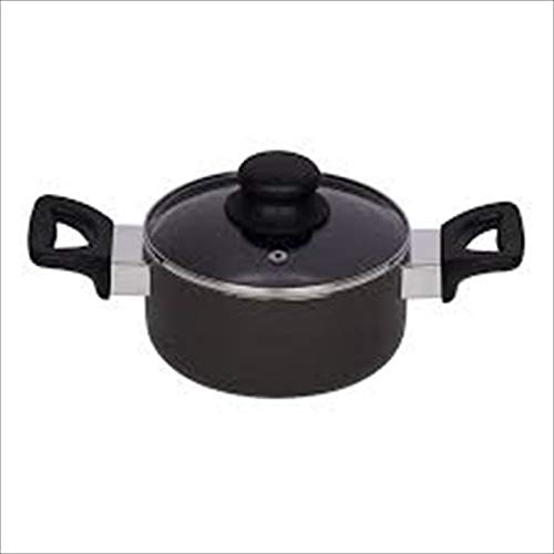 Riess Alu Dishes Reventon Meat Pot with Glass Lid Induction, Diameter-16 cm Black
