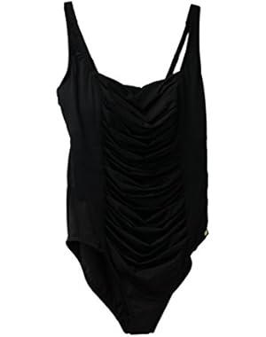 Ruched-Panel One-Piece Swimsuit Black