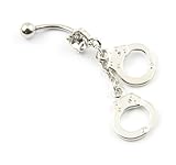 Surgical Steel 14 Gauge Handcuffs Crystal Navel Belly Button Ring Stud Button Barbell 14G + Belly Retainer