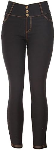C.A. Womens Denim and Solid-Colored Ultra Stretchy Skinny Jeans Jegging Collection (Black-3904 L/XL)