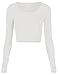 Fashion Womens Long Sleeve Crop Top Round Neck T Shirt Blouse (L, White)