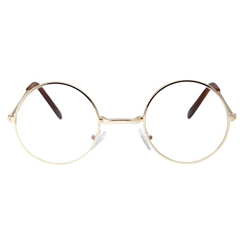 Kids Size Non-Prescription Glasses Round Circle Frame Clear Lens Costume (Age 3-10) Gold