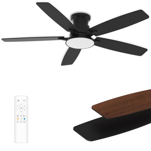 Flush Mount Ceiling Fan with Light, 52 Inch, Remote Control, 3CCT Dimmable
