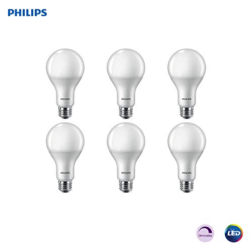 Philips 479485 LED Dimmable A21 Frosted Light Bulb: 1600-Lumens, 2700-Kelvin, 16 (100 Watt-Equivalent), E26 Medium Screw Base, Warm Glow, 6-Pack, White 6 Piece