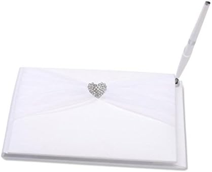 Awtlife Guest Book with Pen Rhinestone Heart Sheer for Wedding Favor White