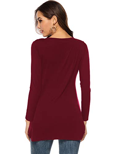 Florboom Womens Long Sleeve Casual T-Shirts Blouse Scoop Neck Tops (Burgundy 2XL)