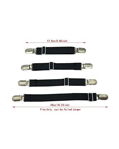 BetyBedy 4Pcs Adjustable Bed Sheet Fasteners Suspenders, Elastic Sheet Band Straps Clips, Cover Grippers Suspenders Holder for Mattress Pad Cover, Sofa Cushion (Black)