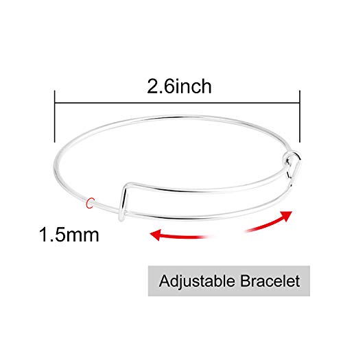 SAYAYA 50 Pieces Expandable Bangle Blank Bangle Bracelets Adjustable Bracelets for Jewelry Making (Silver)