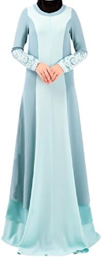 Colourful Womens All-Match Girls Kaftan Dubai Plus Size jalabiyas Embroidery Long Dress Sky Blue S