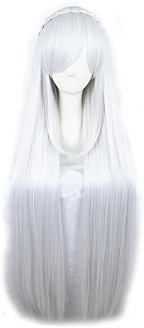 Anime Cosplay Wigs 100cm39.4inch 400g Long Straight Silvery White with Braid Part