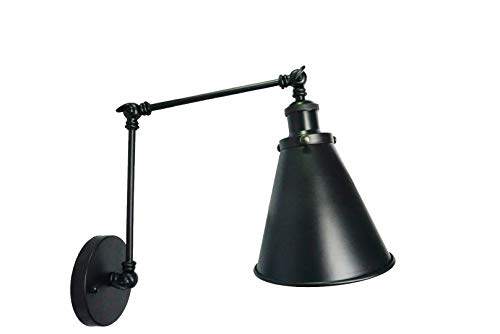 DZnNN 1 Retro Loft Matt Black Swing Arm Angle Adjustable Edison Vintage Wall Light (Hardwire 1 Pack)
