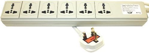 VCT Electronics UP600UK Universal Power Strip 6-Outlets 100-volt - 220-volt/250-volt and 3750-watt Surge Protector and Window Shutters with UK Plug by VCT Electronics