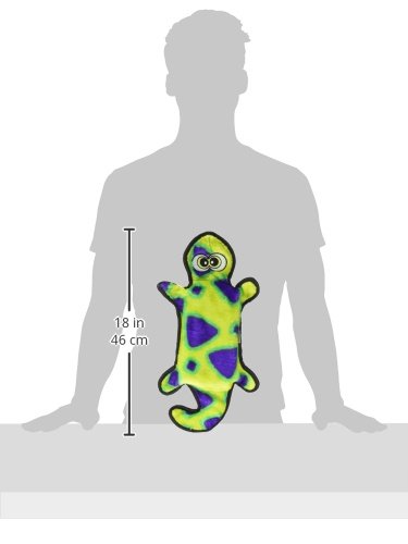 Invincibles Gecko Stuffingless Durable Tough Plush Dog Squeaky Toy with 4 Squeakers by Outward Hound, Large, Yellow and Green