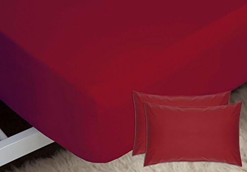 Belledorm Red Fitted Sheet + Housewife Pillowcase Bundle Set, 200 Thread Count Percale, Mattress Depth 28cm (Super King Size, Red)
