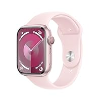 Apple Watch Series 9 [GPS + Cellular 45mm] Smartwatch with Pink Aluminum Case with Pink Sport Band S/M. Fitness Tracker, Blood Oxygen & ECG Apps, Always-On Retina Display