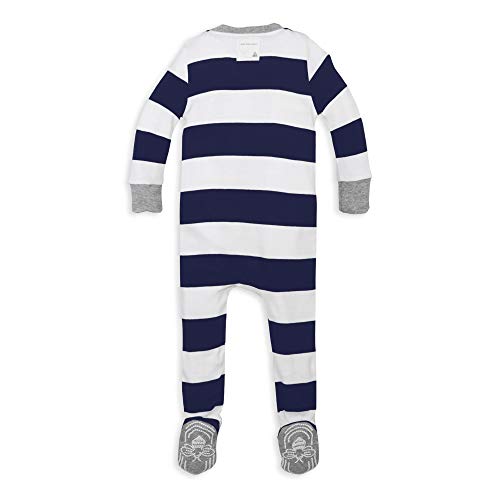 Burt's Bees Baby Baby Boys Pajamas, Zip Front Non-Slip Footed Sleeper PJs, 100% Organic Cotton, Midnight Rugby Stripe, Newborn - Thumbnail 2