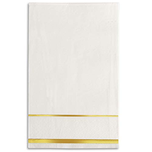 GLAM Dinner Napkins, Gold Trim, 100 Pack - 8x4 Inches Paper Napkins - Wedding Napkins, Disposable - Party Napkins, White and Gold