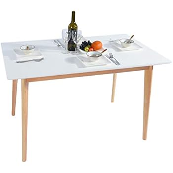 GreenForest Dining Table Mid Century Modern Rectangular Kitchen Leisure Table with Solid Wooden Legs 47.2'' x 27.6''x 30'', White