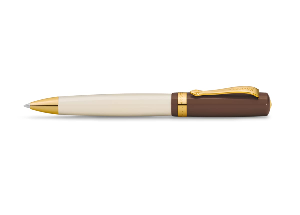 Kaweco STUDENT Ball Pen 20's Jazz I Retractable Ballpoint Pen in Classic Design with Standard G2 Refills I Acrylic Ball Pen 13cm in Brown & Creme with Golden Details