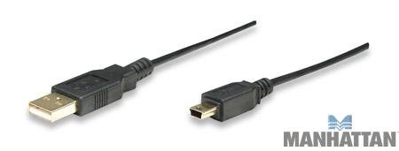 Manhattan, 6 feet Hi-Speed USB 2.0 A/Male to Mini 5-Pin Male Cable, Black