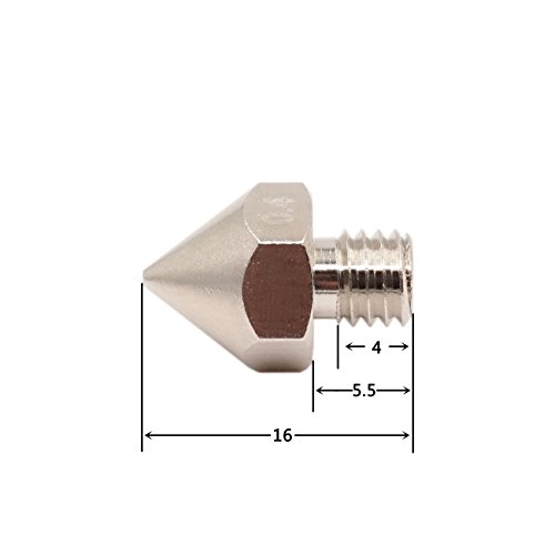 WINSINN 3D Printer MK8 Nickel Plating Nozzle M6 .4mm Hotend Extruder - for Creality CR-10 Reprap Makerbot MK8 Ultimaker UM2 1.75mm Filament (Pack of 5Pcs)