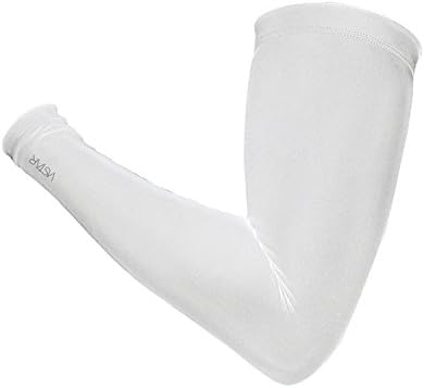 Vstartek Sports Compression Arm Sleeve, Non Slip Inner Bands - Long Tattoo Cover Sleeve for Sunblock Running Golf Cycling Basketball Driving (Single Arm Sleeve) (Large, White)