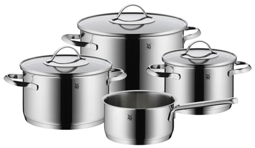 WMF Aparto Topfset Induktion 4-teilig, Kochtopf Set mit Glasdeckel, Cromargan Edelstahl poliert, Induktions Töpfe Set unbeschichtet